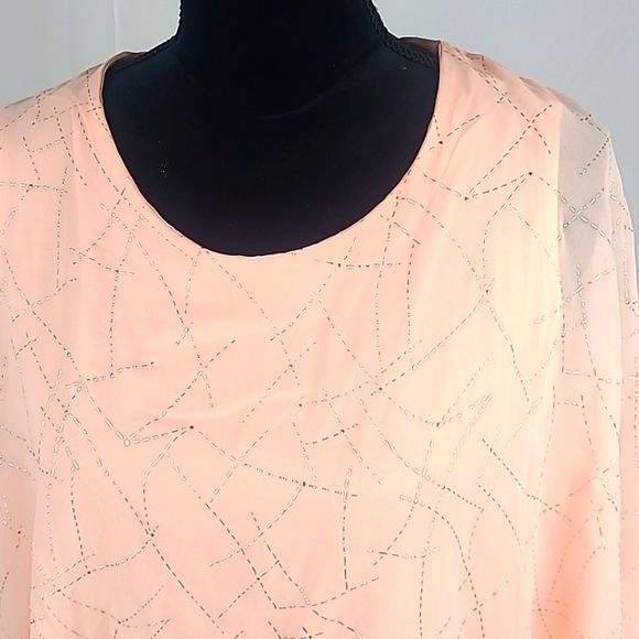 JM Collection women L geo savvy sheer over lay tank top peach - Picture 2 of 5